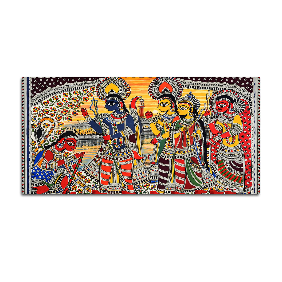 Madhubani Ramayana Scene Canvas Wall Cultural Decor Painting