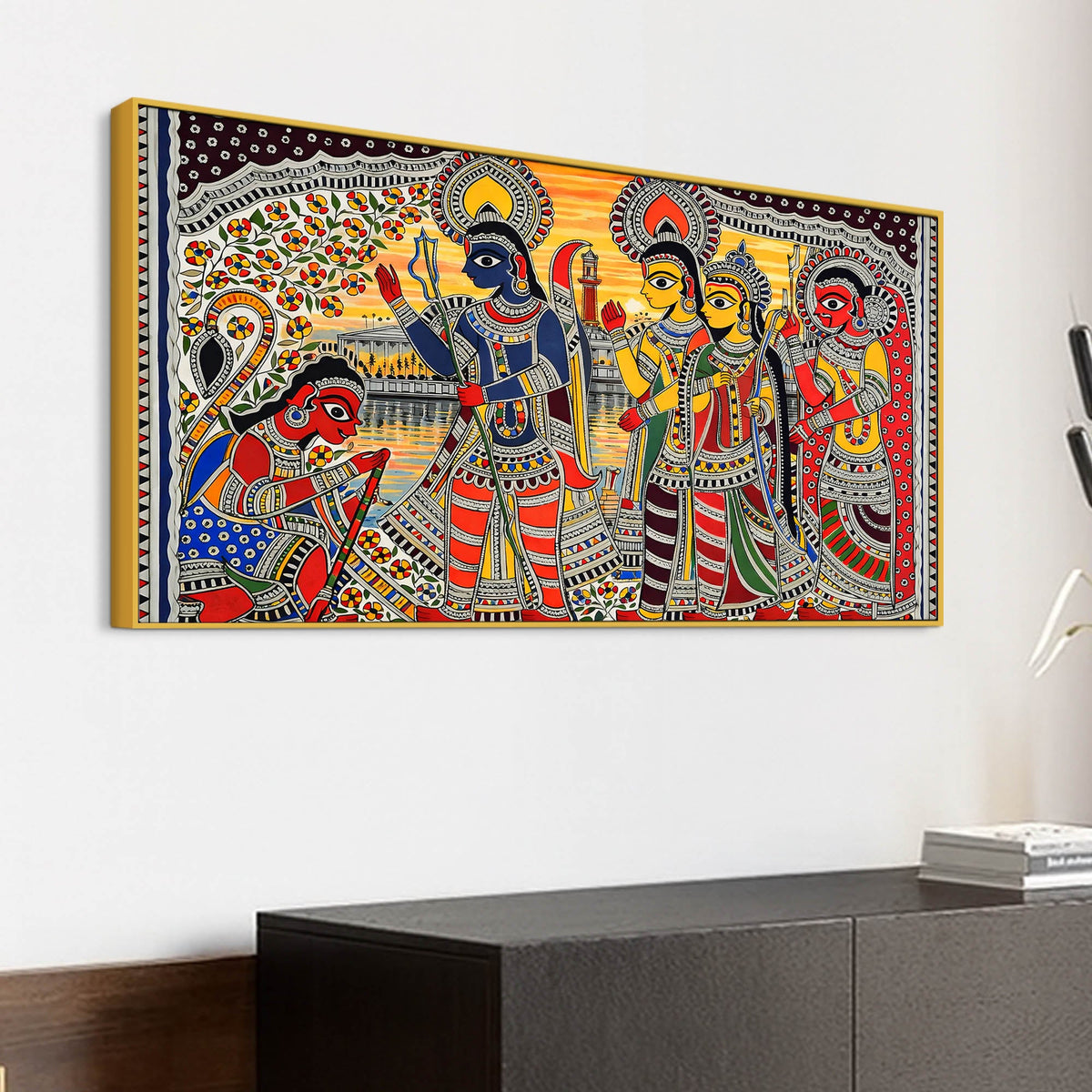 Madhubani Ramayana Scene Canvas Wall Cultural Decor Painting