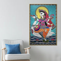 Madhubani Style Maa Saraswati Canvas Painting