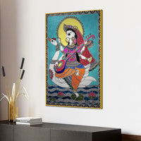 Madhubani Style Maa Saraswati Canvas Painting