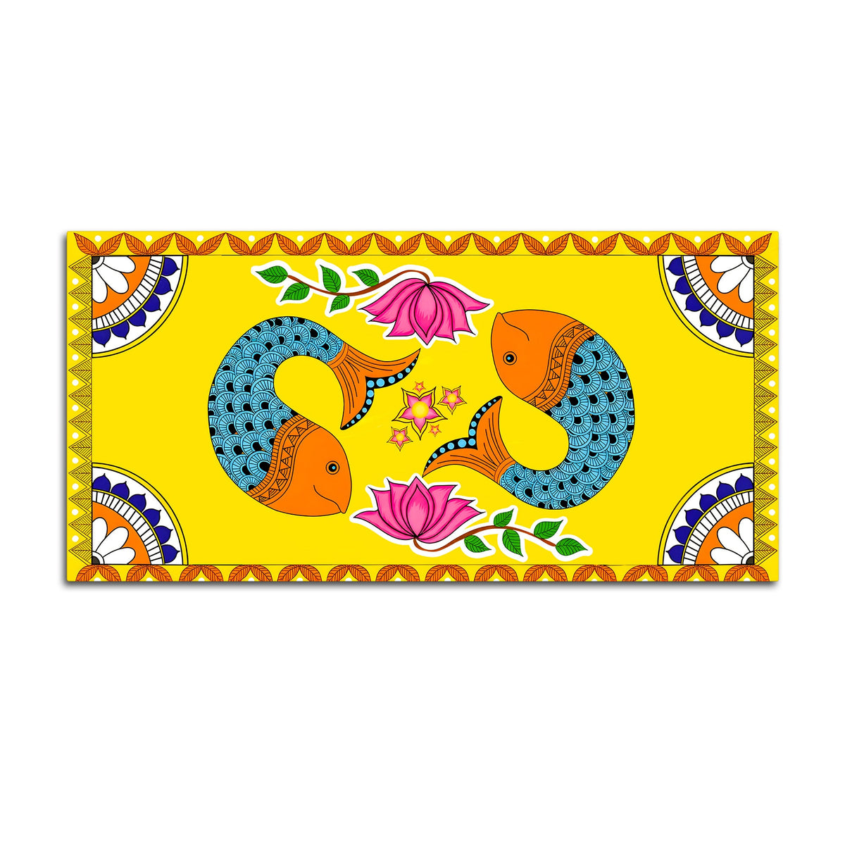Madhubani Twin Fish Canvas Painting | Traditional Indian Decor