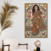 Madhubani Woman Canvas Painting for Traditional Indian Home Décor