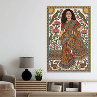 Madhubani Woman Canvas Painting for Traditional Indian Home Décor