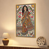 Madhubani Woman Canvas Painting for Traditional Indian Home Décor