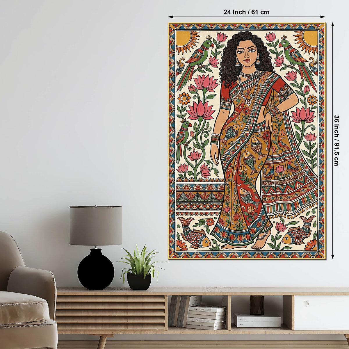 Madhubani Woman Canvas Painting for Traditional Indian Home Décor