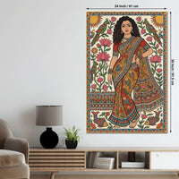 Madhubani Woman Canvas Painting for Traditional Indian Home Décor