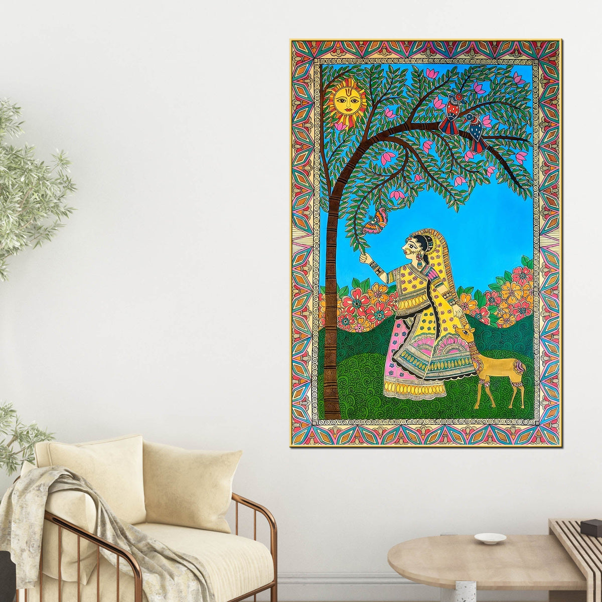 Madhubani Woman Nature Canvas Painting