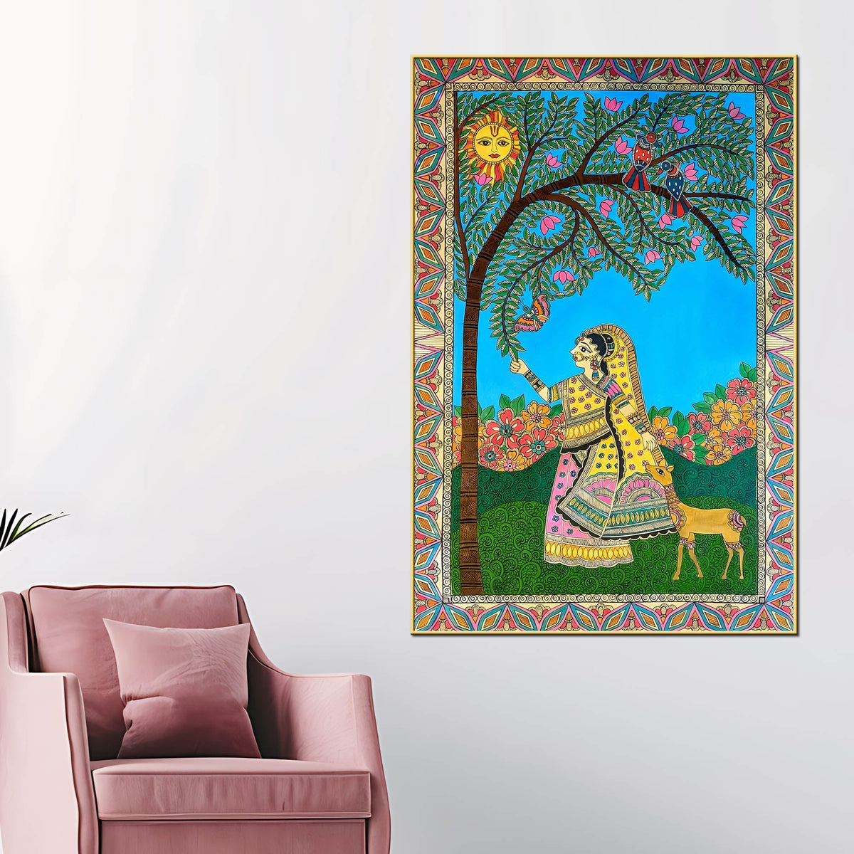 Madhubani Woman Nature Canvas Painting