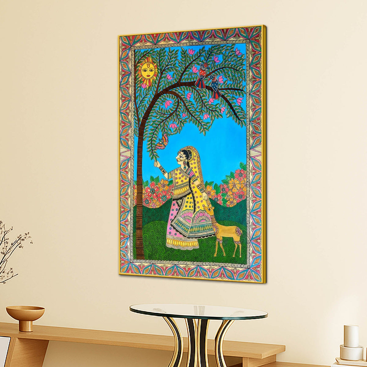 Madhubani Woman Nature Canvas Painting
