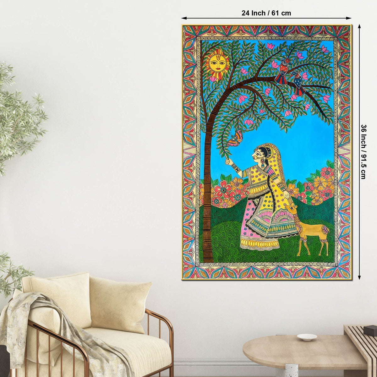 Madhubani Woman Nature Canvas Painting