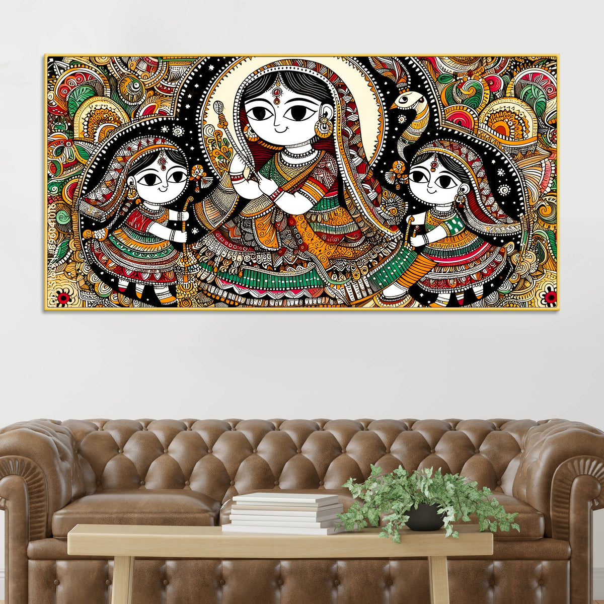 Madhubani Women Theme Canvas Painting | Ethnic Indian Wall Painting