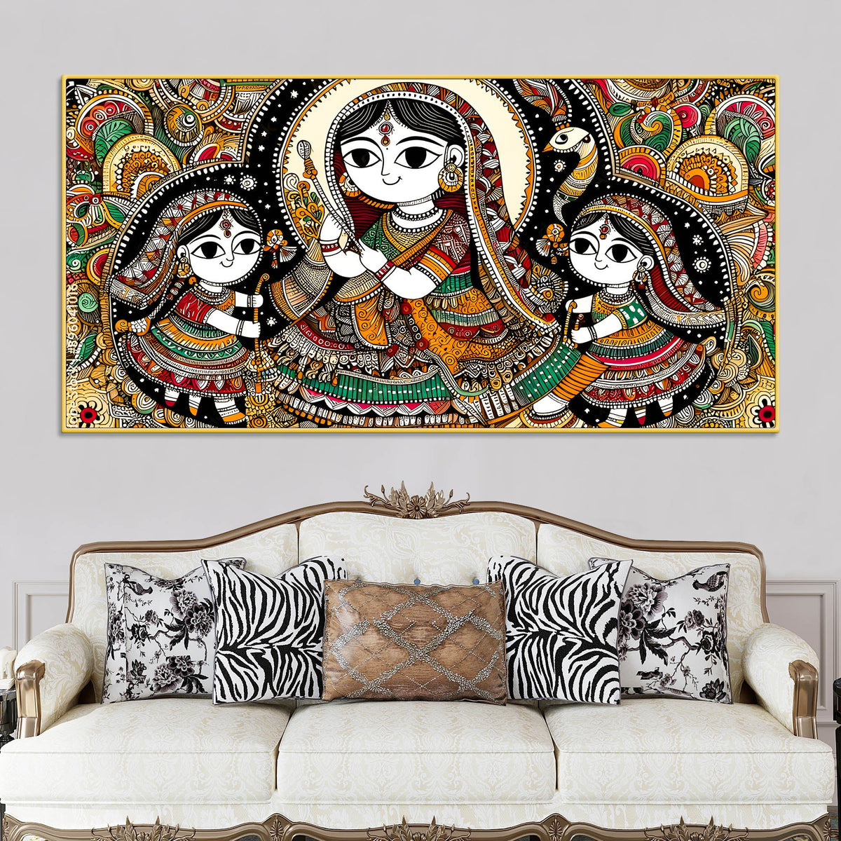 Madhubani Women Theme Canvas Painting | Ethnic Indian Wall Painting