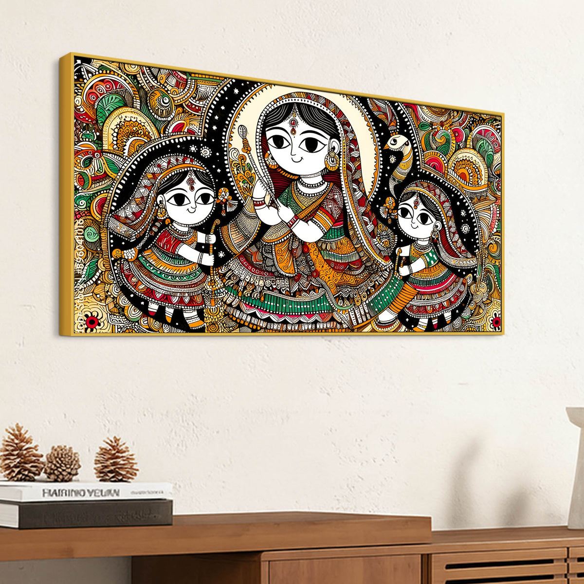 Madhubani Women Theme Canvas Painting | Ethnic Indian Wall Painting
