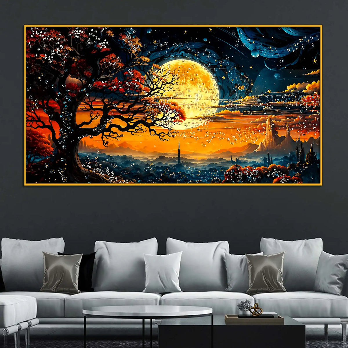 Magical Night Sky Floating Frame Crystal Wall Painting