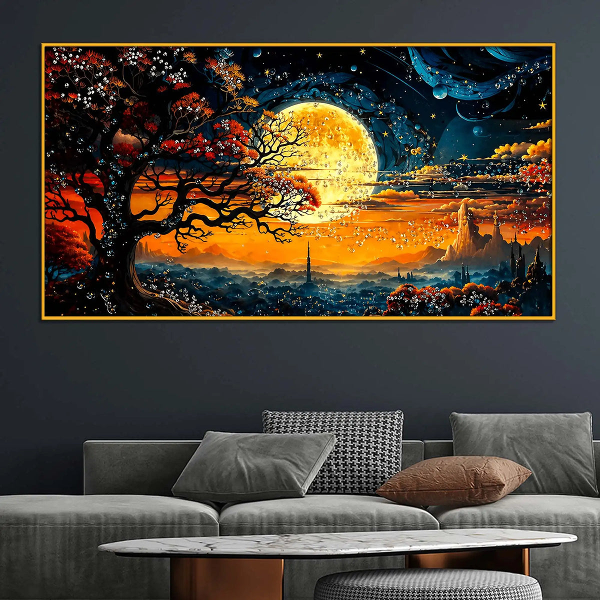 Magical Night Sky Floating Frame Crystal Wall Painting