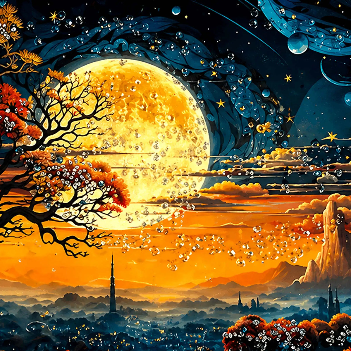 Magical Night Sky Floating Frame Crystal Wall Painting