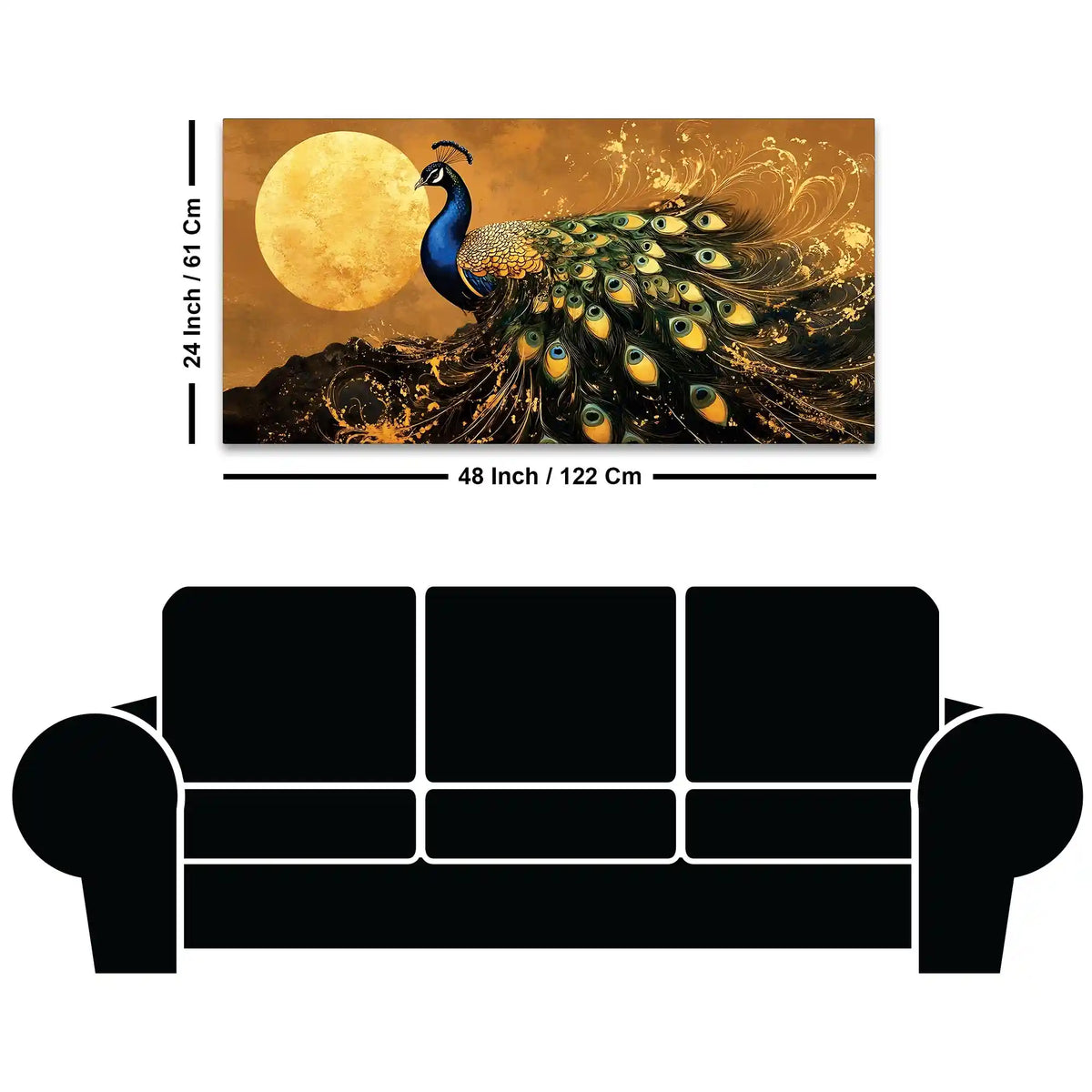 Magnificent Peacock Dances in Silence under the Golden Moon Canvas Wall Painting