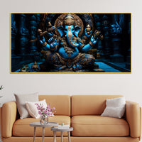 Maha Ganesh in Sacred Blue Premium Canvas Wall Painting for Living Room & Pooja Space – Modern Religious Wall Decor
