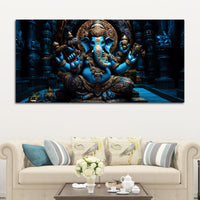 Maha Ganesh in Sacred Blue Premium Canvas Wall Painting for Living Room & Pooja Space – Modern Religious Wall Decor