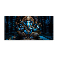 Maha Ganesh in Sacred Blue Premium Canvas Wall Painting for Living Room & Pooja Space – Modern Religious Wall Decor