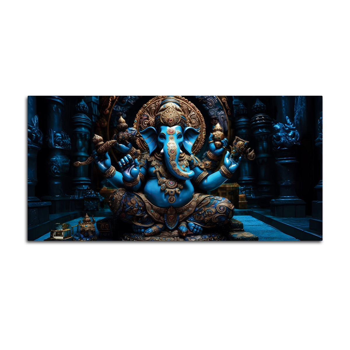 Maha Ganesh in Sacred Blue Premium Canvas Wall Painting for Living Room & Pooja Space – Modern Religious Wall Decor