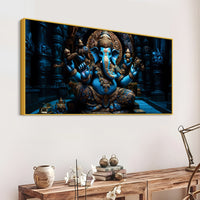 Maha Ganesh in Sacred Blue Premium Canvas Wall Painting for Living Room & Pooja Space – Modern Religious Wall Decor