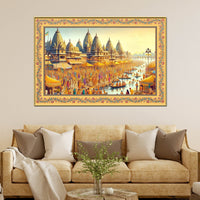Maha Kumbh Mela on Ganga Ghat Border Canvas Wall Painting