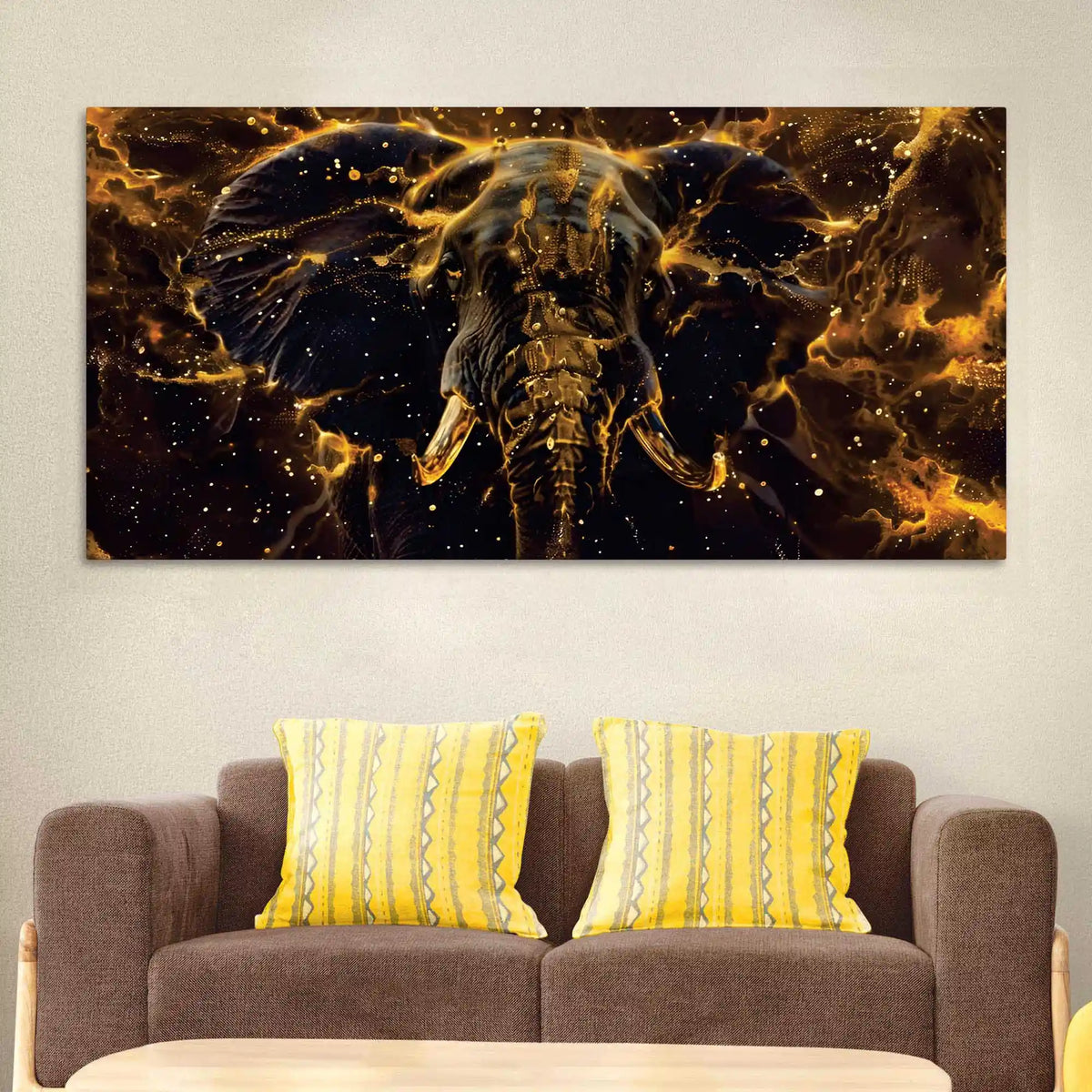 Majestic Black Elephant with Lightning Abstract Design Canvas Wall Painting