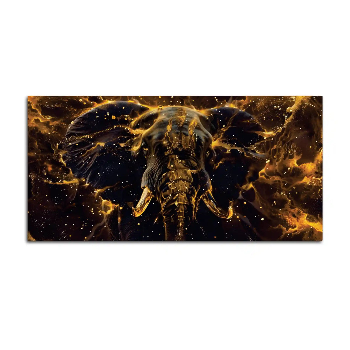 Majestic Black Elephant with Lightning Abstract Design Canvas Wall Painting