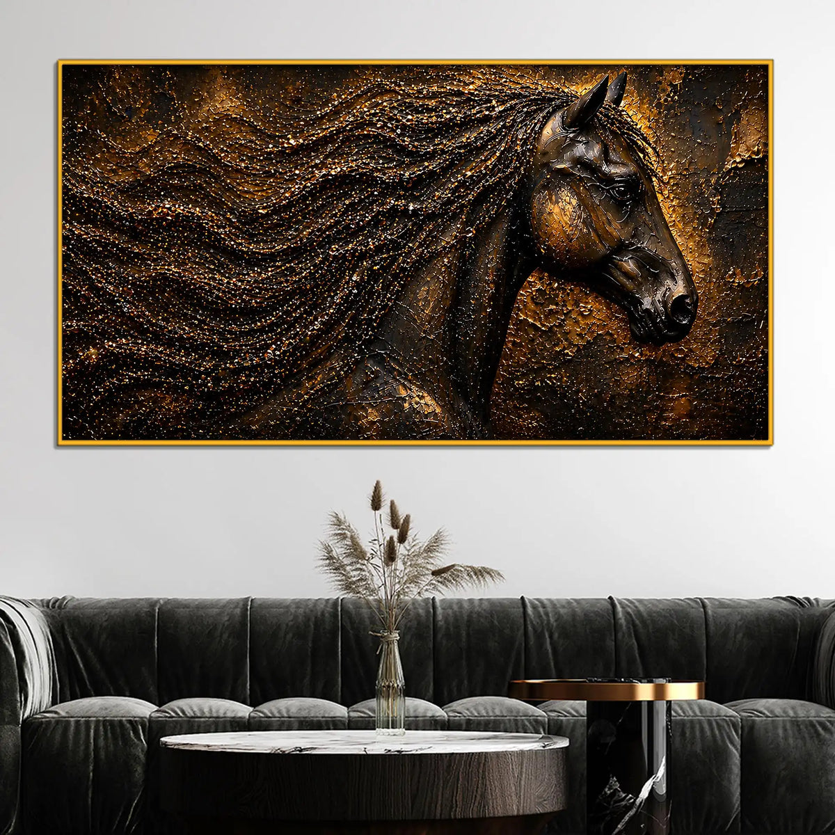 Majestic Black Horse Floating Frame Crystal Wall Painting