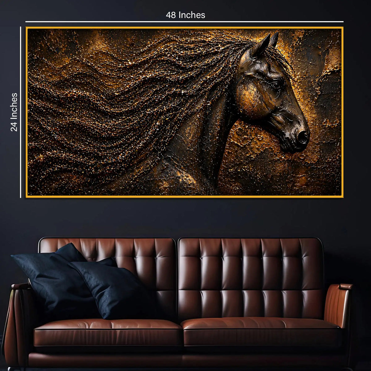 Majestic Black Horse Floating Frame Crystal Wall Painting
