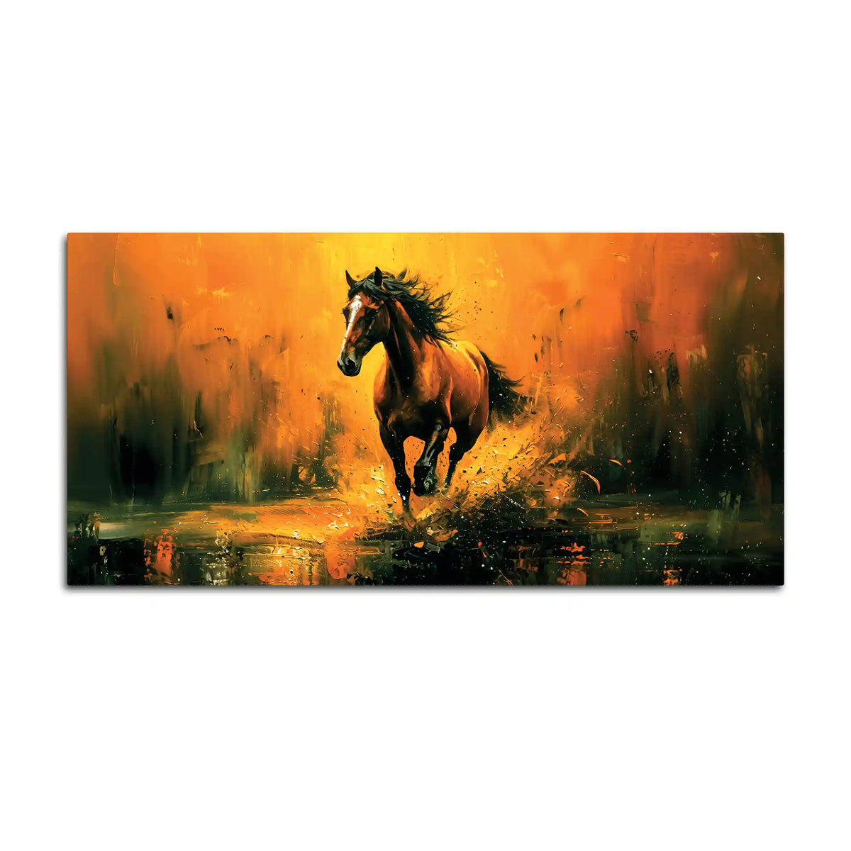 Majestic Black Running Horse Abstract Stallion Canvas Wall Painting