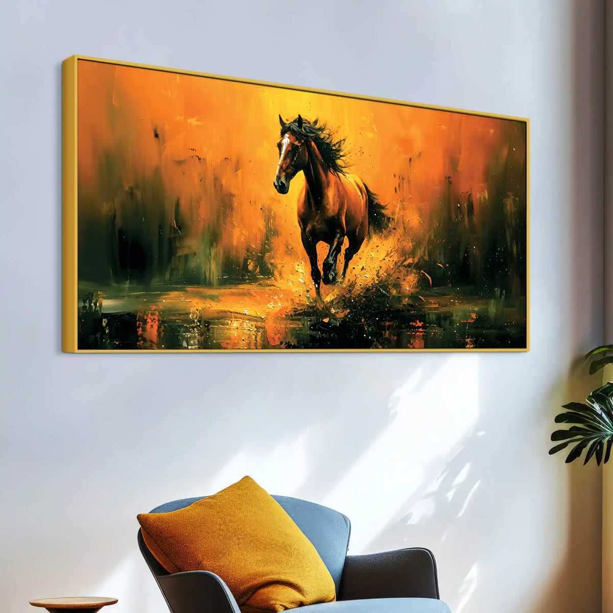 Majestic Black Running Horse Abstract Stallion Canvas Wall Painting
