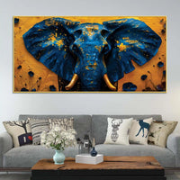Majestic Blue Elephant Face with Golden Accents Luxury Canvas Wall Painting