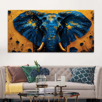Majestic Blue Elephant Face with Golden Accents Luxury Canvas Wall Painting
