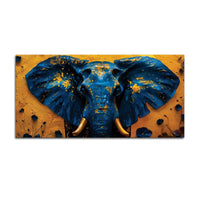 Majestic Blue Elephant Face with Golden Accents Luxury Canvas Wall Painting