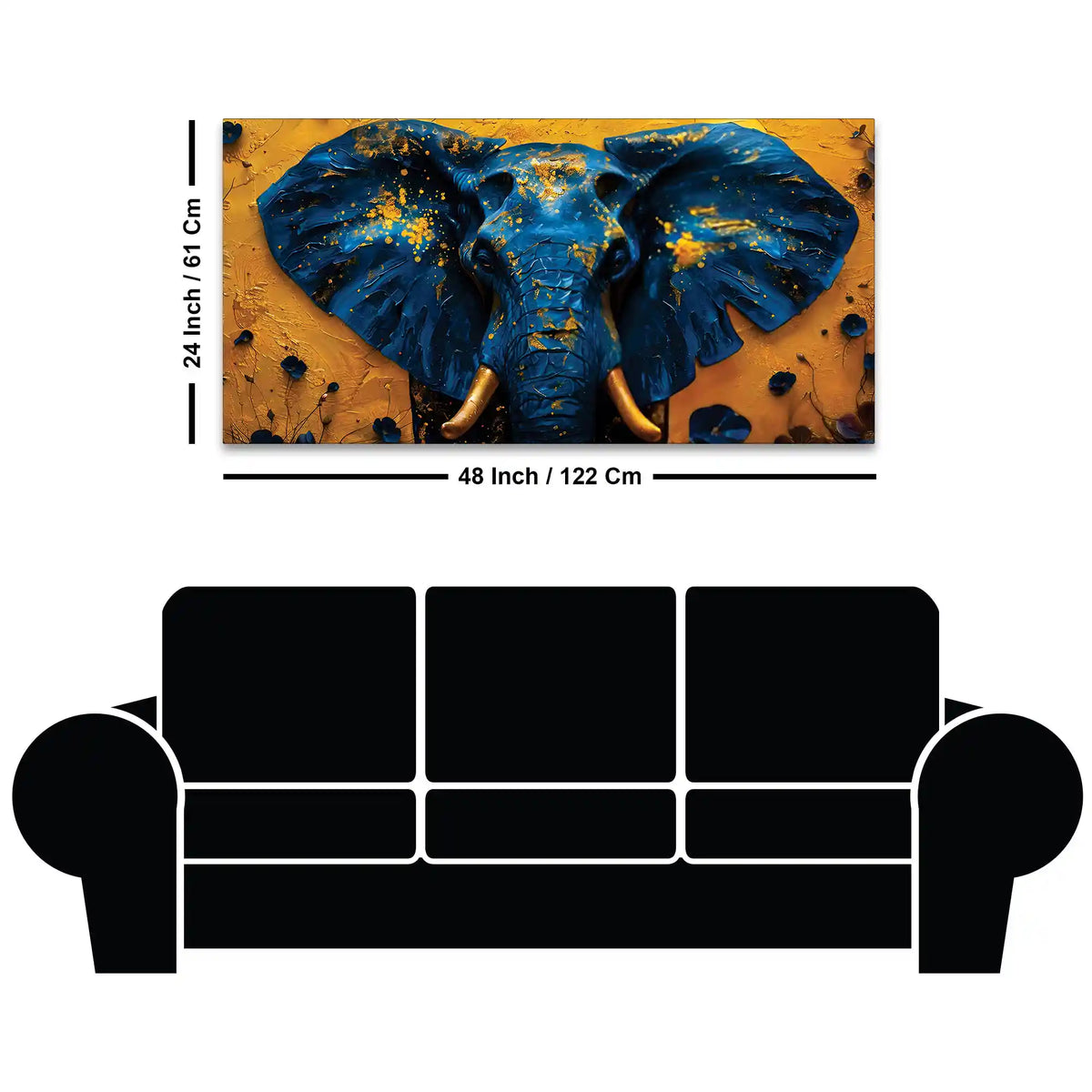Majestic Blue Elephant Face with Golden Accents Luxury Canvas Wall Painting