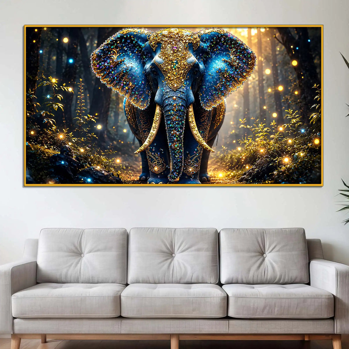 Majestic Blue Elephant Floating Frame Crystal Wall Painting
