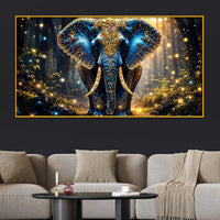 Majestic Blue Elephant Floating Frame Crystal Wall Painting