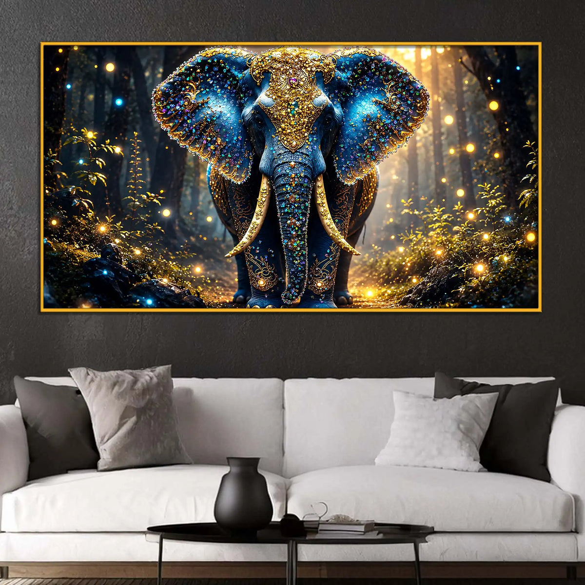 Majestic Blue Elephant Floating Frame Crystal Wall Painting