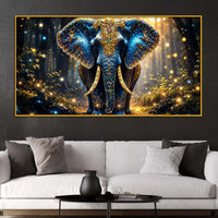 Majestic Blue Elephant Floating Frame Crystal Wall Painting