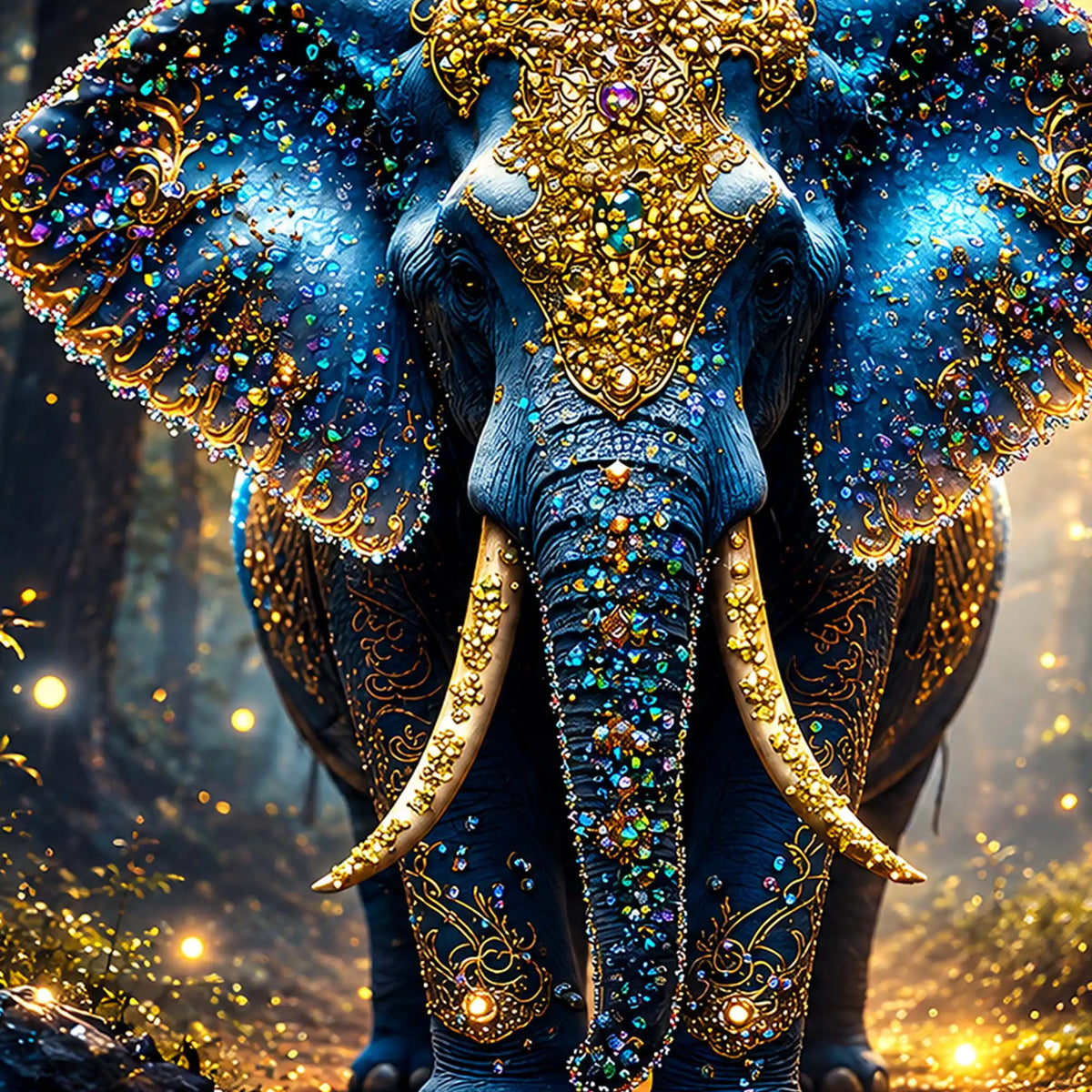 Majestic Blue Elephant Floating Frame Crystal Wall Painting
