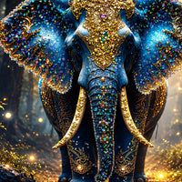 Majestic Blue Elephant Floating Frame Crystal Wall Painting