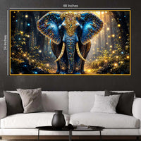 Majestic Blue Elephant Floating Frame Crystal Wall Painting