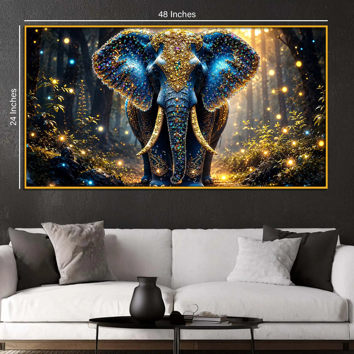 Majestic Blue Elephant Floating Frame Crystal Wall Painting