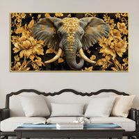 Majestic Elephant Head with Golden Flowers Luxury Canvas Wall Painting