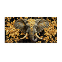 Majestic Elephant Head with Golden Flowers Luxury Canvas Wall Painting