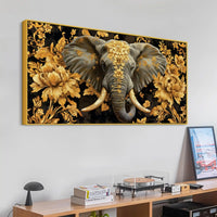 Majestic Elephant Head with Golden Flowers Luxury Canvas Wall Painting