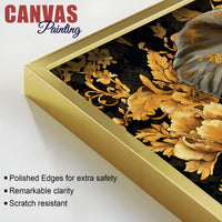 Majestic Elephant Head with Golden Flowers Luxury Canvas Wall Painting