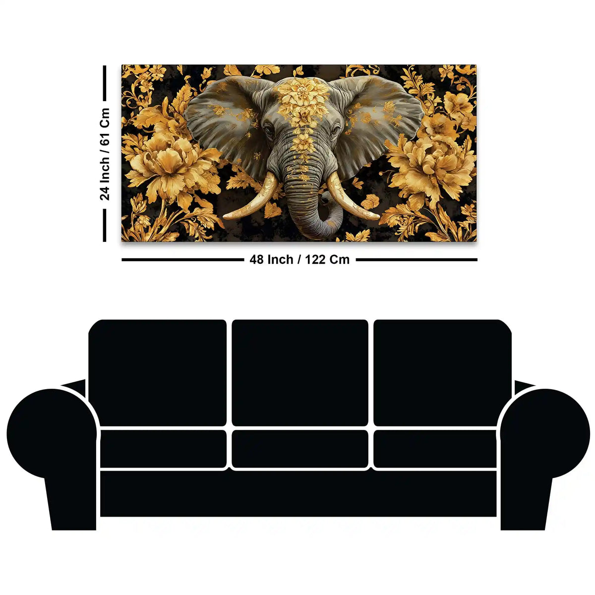 Majestic Elephant Head with Golden Flowers Luxury Canvas Wall Painting